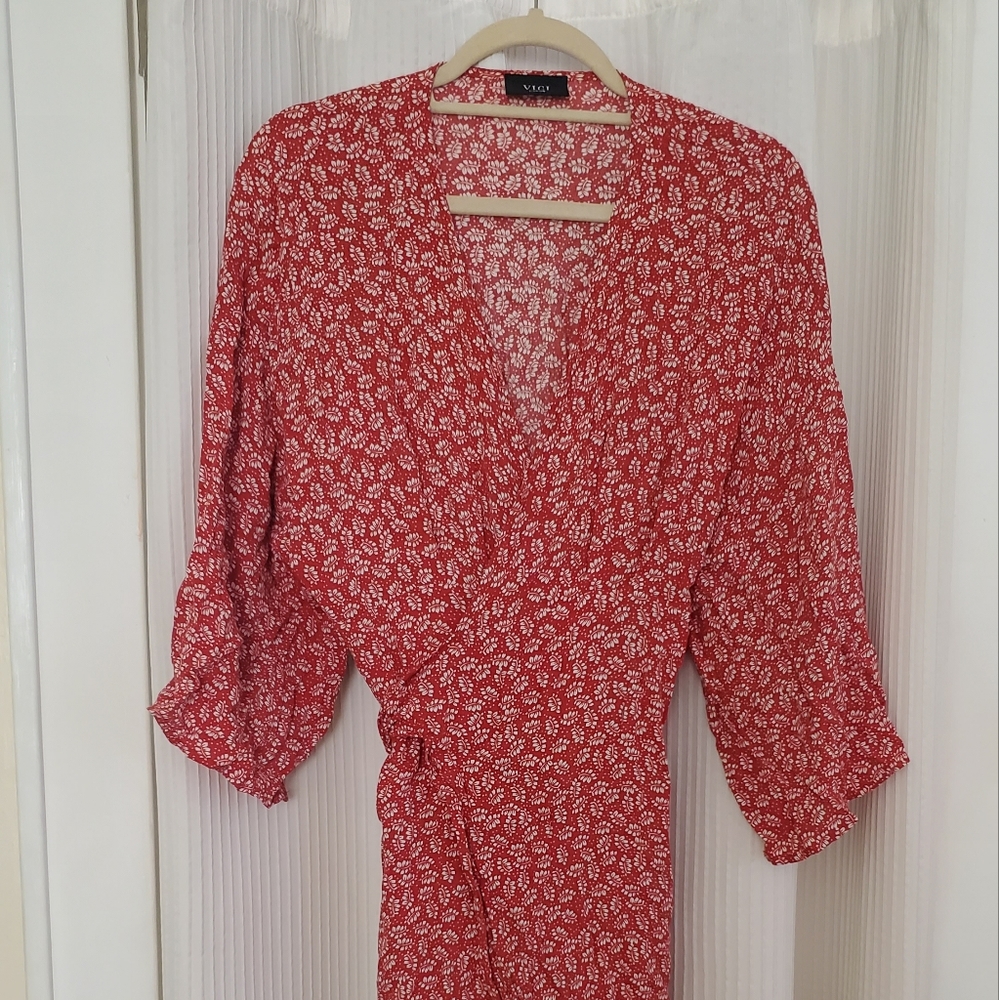 Red/ Burnt Orange Midi Wrap Dress